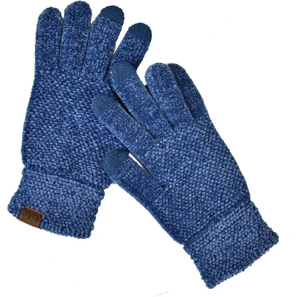Women's Dark Denim Winter Warm Eco-friendly Chenille Touchscreen Texting Gloves